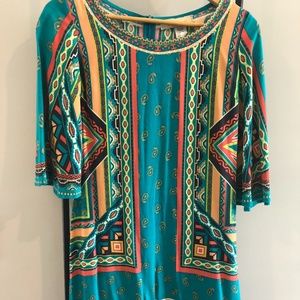 Boutique Brand Aztec Print Dress with Bell Sleeves